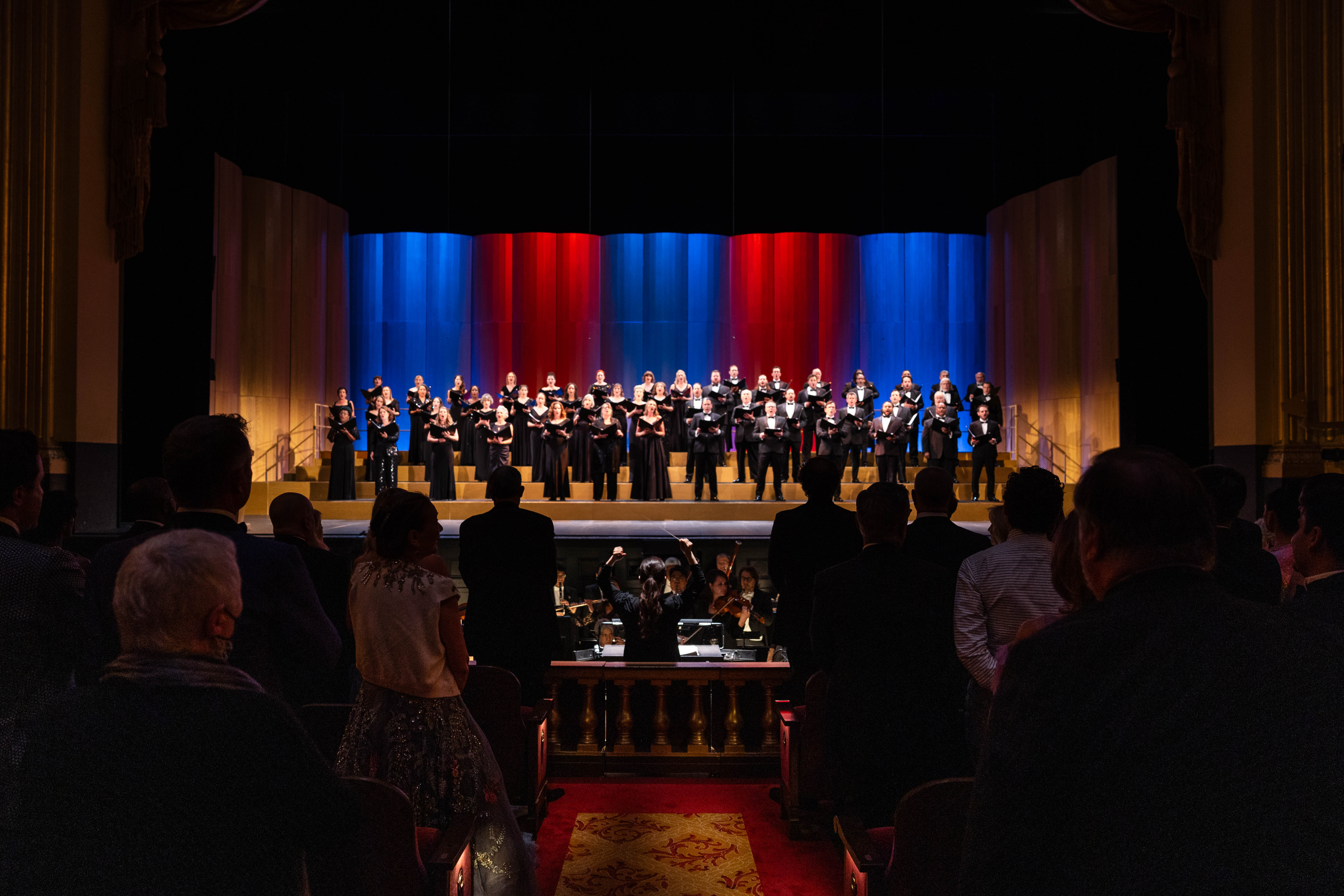 View of the stage from behind the orchestra